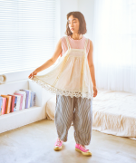 コットンリネンキャンバス×バテンレース　2wayキャミソール