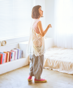 コットンリネンキャンバス×バテンレース　2wayキャミソール