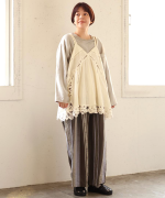 コットンリネンキャンバス×バテンレース　2wayキャミソール