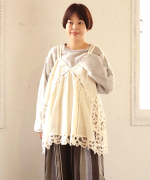 コットンリネンキャンバス×バテンレース　2wayキャミソール