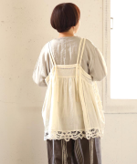 コットンリネンキャンバス×バテンレース　2wayキャミソール