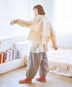 コットンリネンキャンバス×バテンレース　ブラウス