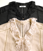 コットンリネンキャンバス×バテンレース　ブラウス