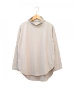 スープレコットン天竺　裾ラウンドハイネックロングT