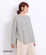 スープレコットンボーダー天竺 裾ラウンドロングT