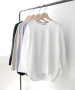 スープレコットン天竺　裾ラウンド長袖ロングT