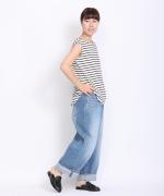 スープレコットンボーダー天竺　裾ラウンドタンクトップ