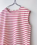 スープレコットンボーダー天竺　裾ラウンドタンクトップ