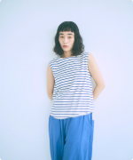 スープレコットンボーダー天竺　裾ラウンドタンクトップ