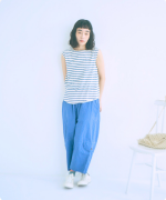 スープレコットンボーダー天竺　裾ラウンドタンクトップ