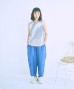 スープレコットンボーダー天竺　裾ラウンドタンクトップ