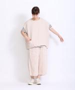 スープレコットンボーダー天竺　裾ラウンド半袖ロングT