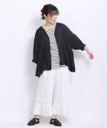 スープレコットンボーダー天竺　裾ラウンド半袖ロングT