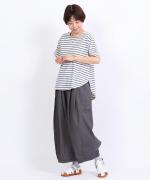 スープレコットンボーダー天竺　裾ラウンド半袖ロングT