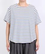 スープレコットンボーダー天竺　裾ラウンド半袖ロングT