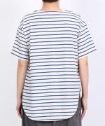 スープレコットンボーダー天竺　裾ラウンド半袖ロングT