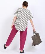 スープレコットンボーダー天竺　裾ラウンド半袖ロングT