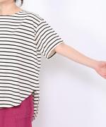 スープレコットンボーダー天竺　裾ラウンド半袖ロングT