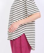 スープレコットンボーダー天竺　裾ラウンド半袖ロングT