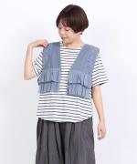 スープレコットンボーダー天竺　裾ラウンド半袖ロングT