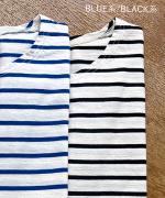 スープレコットンボーダー天竺　裾ラウンド半袖ロングT