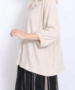 コットンリネン天竺×コットンヘンプガーゼ　フリルカラープルオーバー