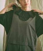 コットンリネン天竺×コットンヘンプガーゼ　フリルカラープルオーバー