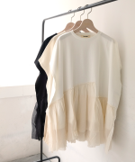 リサイクルコットン×コットンボイル　裾フリルプルオーバー