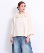 ミディアムコットン天竺　フリルカラープルオーバー