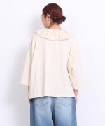 ミディアムコットン天竺　フリルカラープルオーバー