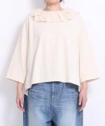 ミディアムコットン天竺　フリルカラープルオーバー