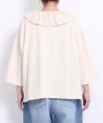 ミディアムコットン天竺　フリルカラープルオーバー