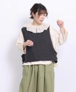 ミディアムコットン天竺　フリルカラープルオーバー
