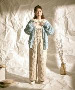 ミディアムコットン天竺　フリルカラープルオーバー