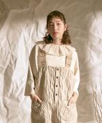 ミディアムコットン天竺　フリルカラープルオーバー