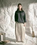 ミディアムコットン天竺　フリルカラープルオーバー