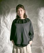 ミディアムコットン天竺　フリルカラープルオーバー