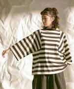 ミディアムコットン天竺　ボーダーボトルネックプルオーバー