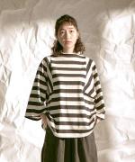 ミディアムコットン天竺　ボーダーボトルネックプルオーバー