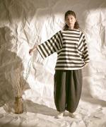 ミディアムコットン天竺　ボーダーボトルネックプルオーバー