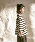 ミディアムコットン天竺　ボーダーボトルネックプルオーバー