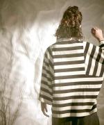 ミディアムコットン天竺　ボーダーボトルネックプルオーバー