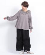 バスケットフルメッシュ　フリルカラープルオーバー