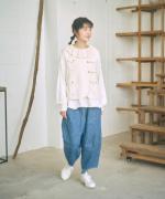 バスケットフルメッシュ　フリルカラープルオーバー