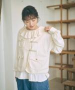 バスケットフルメッシュ　フリルカラープルオーバー