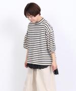 リサイクルコットンボーダー　モックネックプルオーバー