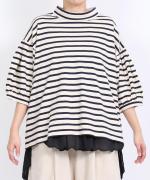 リサイクルコットンボーダー　モックネックプルオーバー