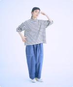 リサイクルコットンボーダー　モックネックプルオーバー