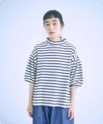 リサイクルコットンボーダー　モックネックプルオーバー