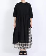 コットンウェービーボイル×コットン天竺　アシメワンピース